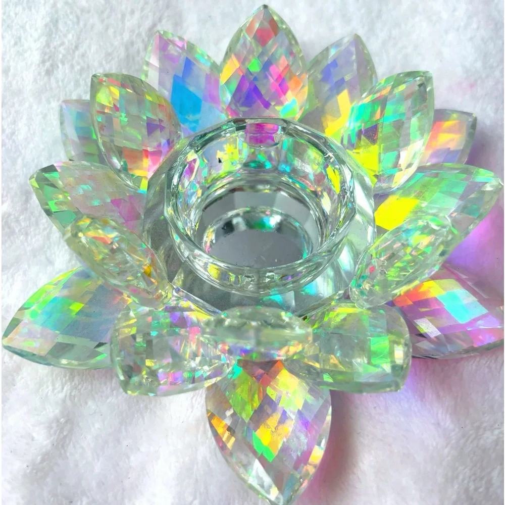 ✨CRYSTAL LOTUS FLOWER CANDLE HOLDER IRIDESCENT LOTUS FLOWER TEA LIGHT HOLDER✨